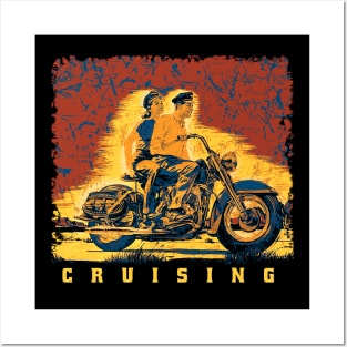 Cruising vintage motorcycle Posters and Art